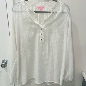 Lilly Pulitzer White Ruffled Elsa Blouse
